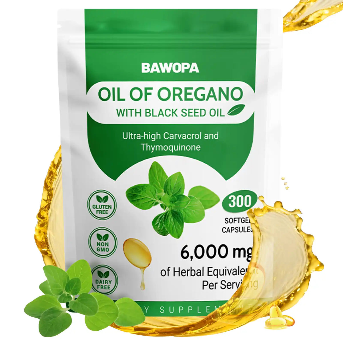 BAWOPA Oregano Oil, 300 Softgels, Dietary food supplements | 150 Days Supply